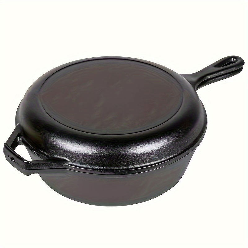 1 Pc Preseasoned Cast Iron Combo Cooker with Non-Stick Frying Pans and Heat-Resistant Handles - Perfect for Stews and More! - Hiccupzz