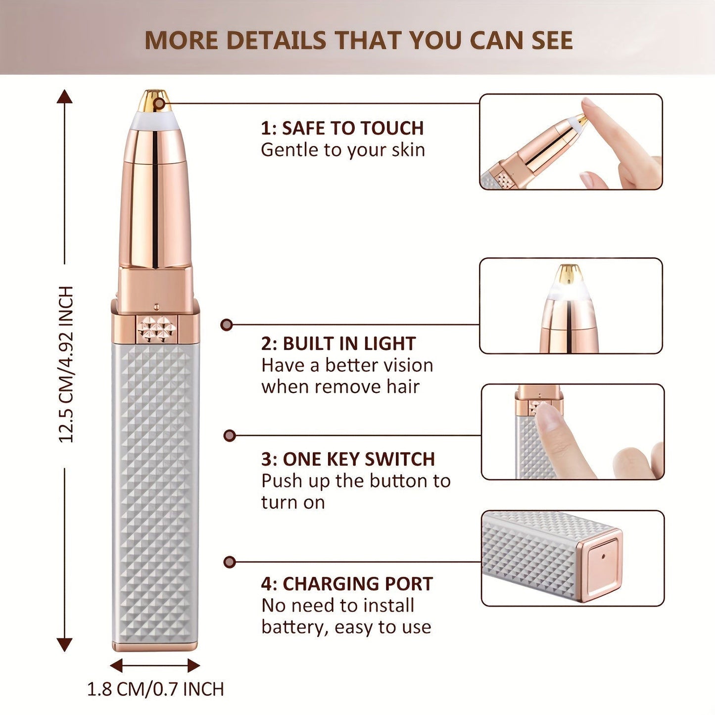 1 Pc Rechargeable 2-in-1 Women's Eyebrow Razor & Painless Facial Hair Remover – LED Light for Lips, Chin, Arms, and Peach Fuzz - Hiccupzz