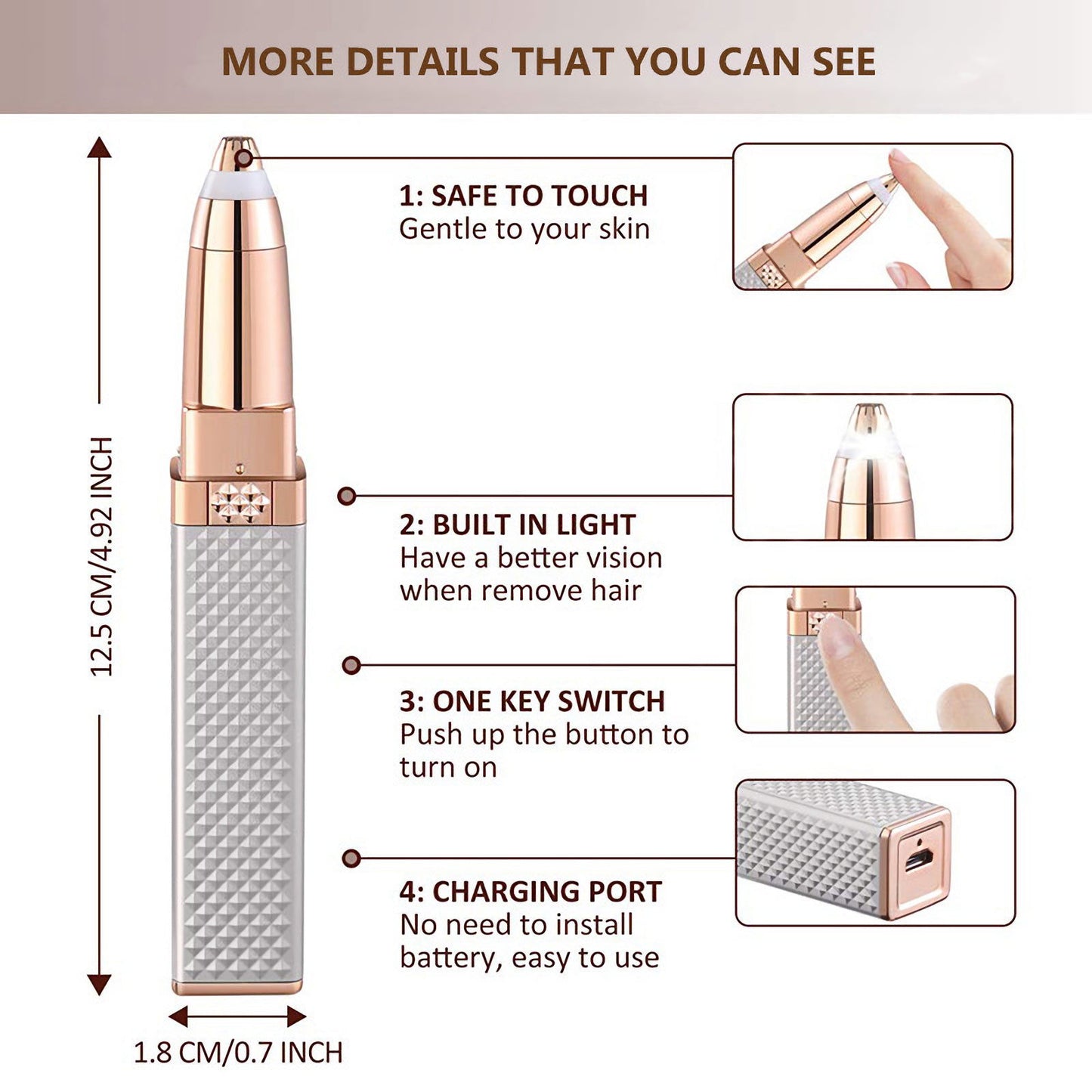 1 Pc Rechargeable 2-in-1 Women's Eyebrow Razor & Painless Facial Hair Remover – LED Light for Lips, Chin, Arms, and Peach Fuzz - Hiccupzz