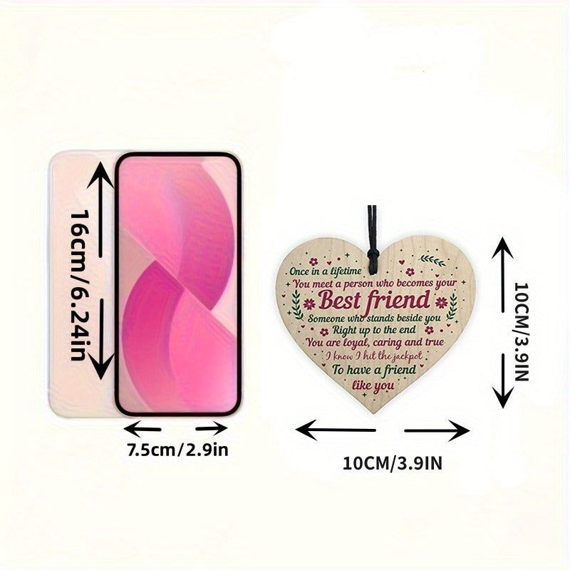 1 Pc Wooden Heart-Shaped Hanging Sign (10cm) – Friendship Plaque for Home Decor and Gifts - Hiccupzz