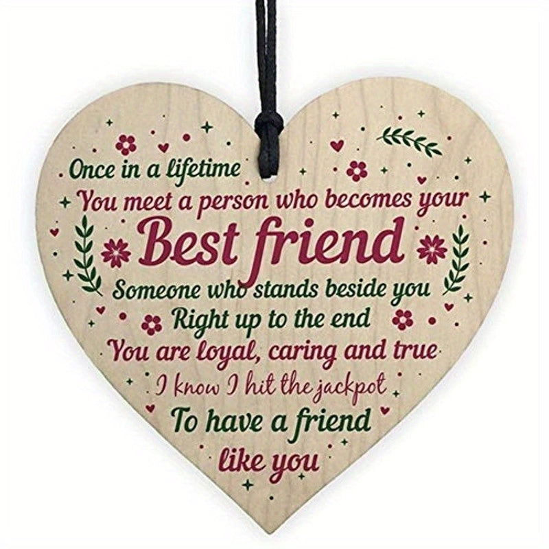 1 Pc Wooden Heart-Shaped Hanging Sign (10cm) – Friendship Plaque for Home Decor and Gifts - Hiccupzz