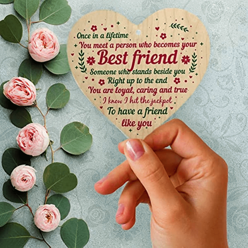 1 Pc Wooden Heart-Shaped Hanging Sign (10cm) – Friendship Plaque for Home Decor and Gifts - Hiccupzz