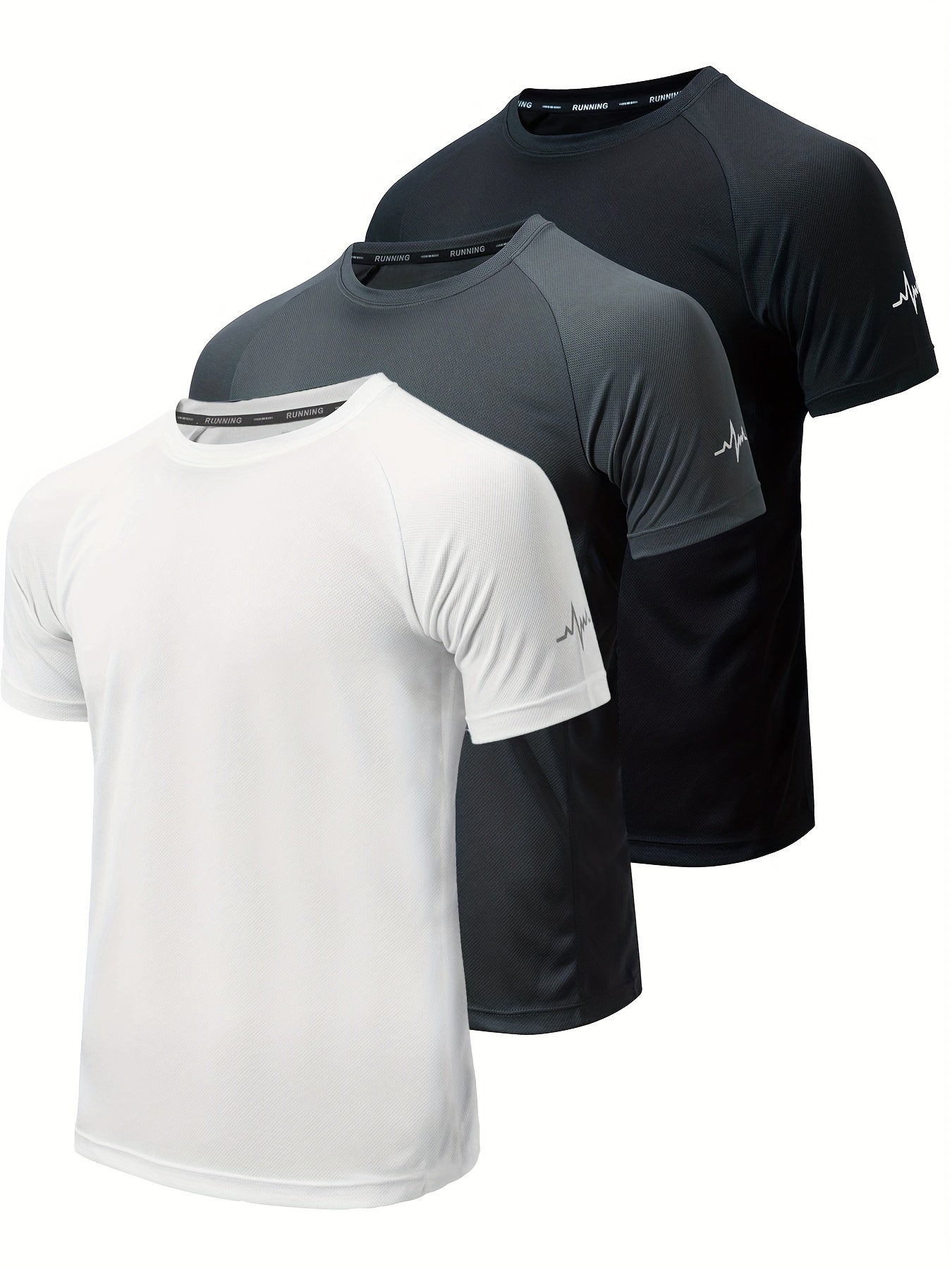 3-Pack Men's Athletic Short Sleeve Crew Neck Shirts - Moisture-Wicking Undershirts with Electrocardiography Print - Hiccupzz