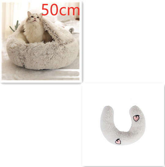 2 In 1 Dog And Cat Bed Pet Winter Bed Round Plush Warm Bed House Soft Long Plush Pets Bed Pet Products - Hiccupzz