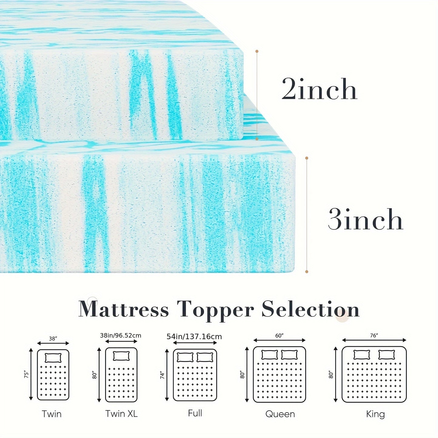 2 Inch Mattress Topper Comfort Bed Topper Cooling Mattress Pad Gel Premium Memory Foam Mattress, CertiPUR-US Certified