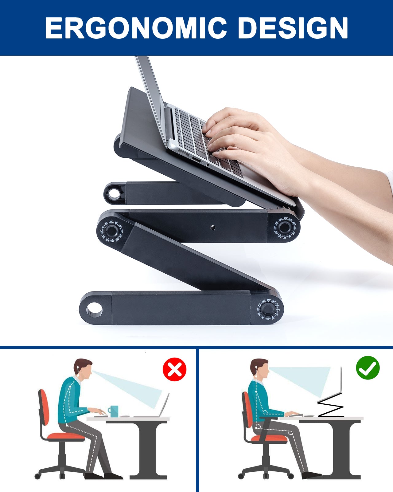 Adjustable Laptop Stand, RAINBEAN Laptop Desk with 2 CPU Cooling USB Fans for Bed Aluminum Lap Workstation Desk with Mouse Pad, Foldable Cook Book Stand Notebook Holder Sofa,Amazon Banned - Hiccupzz