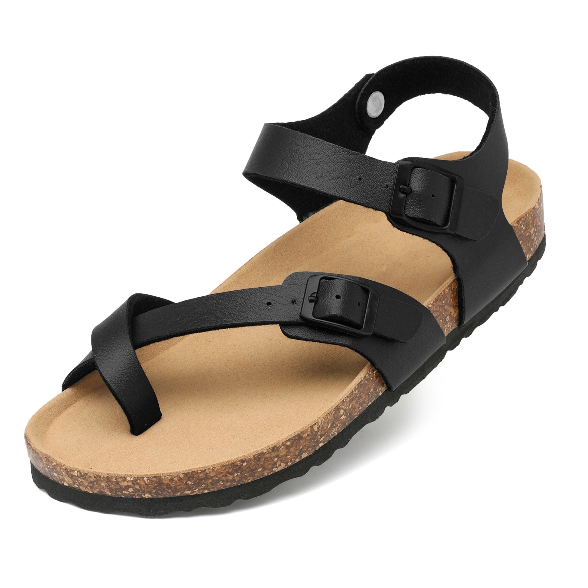 Women's Casual Leather Slides Sandals with Adjustable Buckles, Non-Slip Orthopedic Cork Footbed, Arch Supportive Comfort Fashion Shoes - Hiccupzz