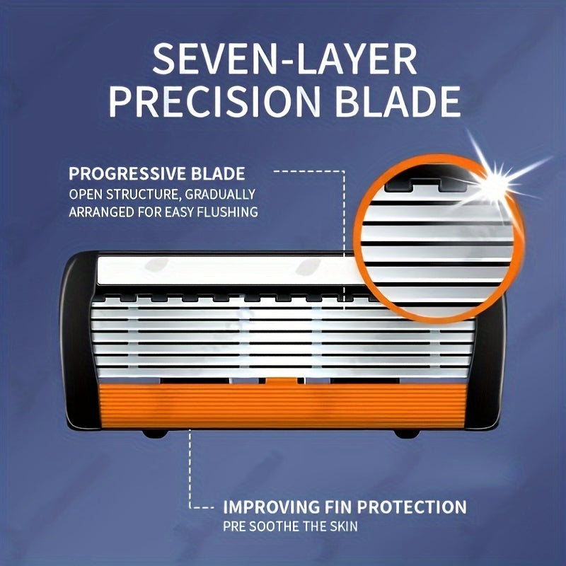 Men's Safety Shaver with Anti-Slip Stainless Steel Handle, 6-Layer Blades, 18/36 Replacement Blades Included - Hiccupzz