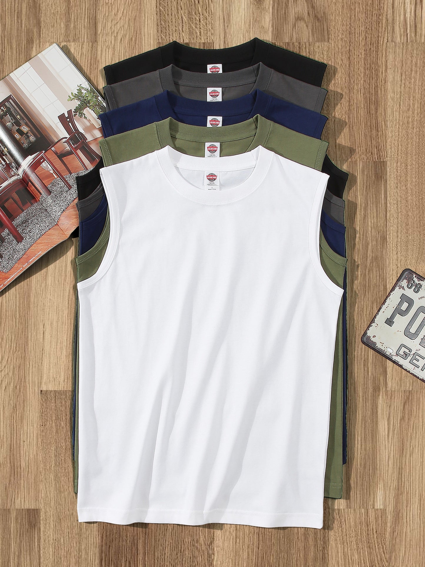 Men's 100% Cotton Solid Tank Top, Active Crew Neck Sleeveless Top, Men's Clothing For Summer Outdoor - Hiccupzz
