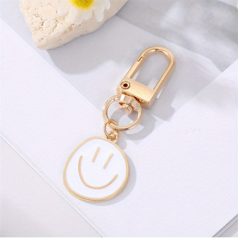 Alloy Enamel Painted Happy Face Keychain – Golden Irregular Expression Key Ring Bag Pendant Accessory - Hiccupzz