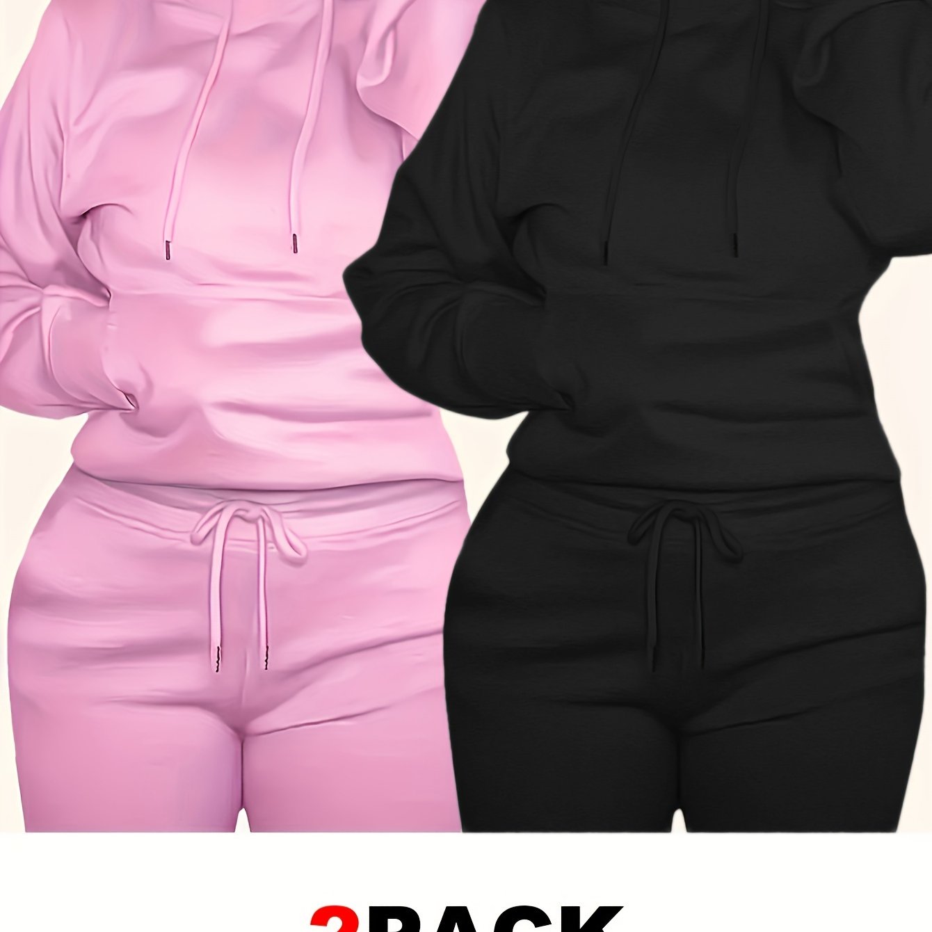 2-pack Women's Solid Drawstring Hoodies, Long Sleeve Kangaroo Pocket Sweatshirt for Fall & Winter - Hiccupzz
