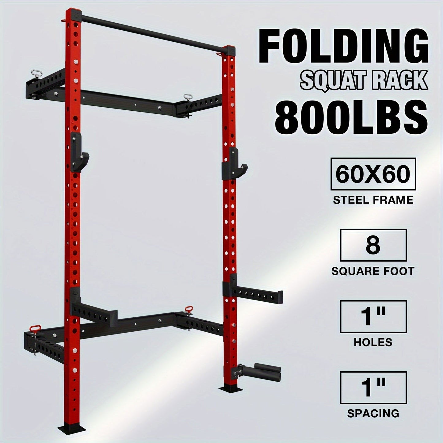 2.36" X 2.36" Folding Wall-Mounted Squat Rack, 800lbs Capacity with Pull-Up Bar & Attachments - Hiccupzz