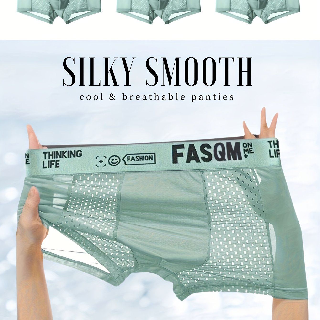 3-Pack Men's Ice Silk Breathable Mesh Boxer Briefs - Soft & Stretchy Comfy Underwear - Hiccupzz