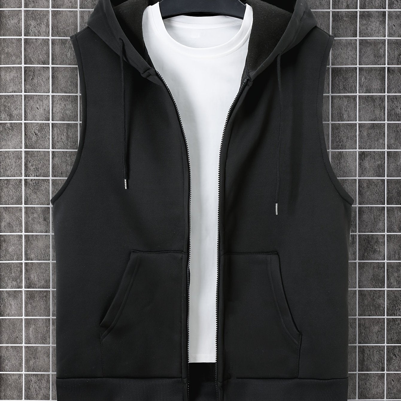 Men's Sleeveless Zip-Up Hoodie Vest with Pocket, Casual Outdoor Activewear - Hiccupzz
