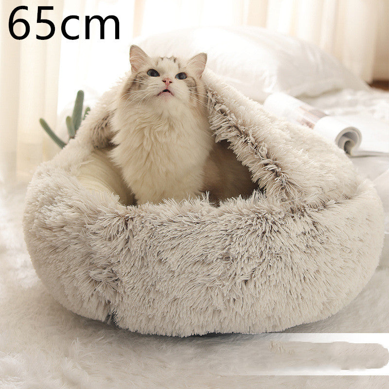 2 In 1 Dog And Cat Bed Pet Winter Bed Round Plush Warm Bed House Soft Long Plush Pets Bed Pet Products - Hiccupzz