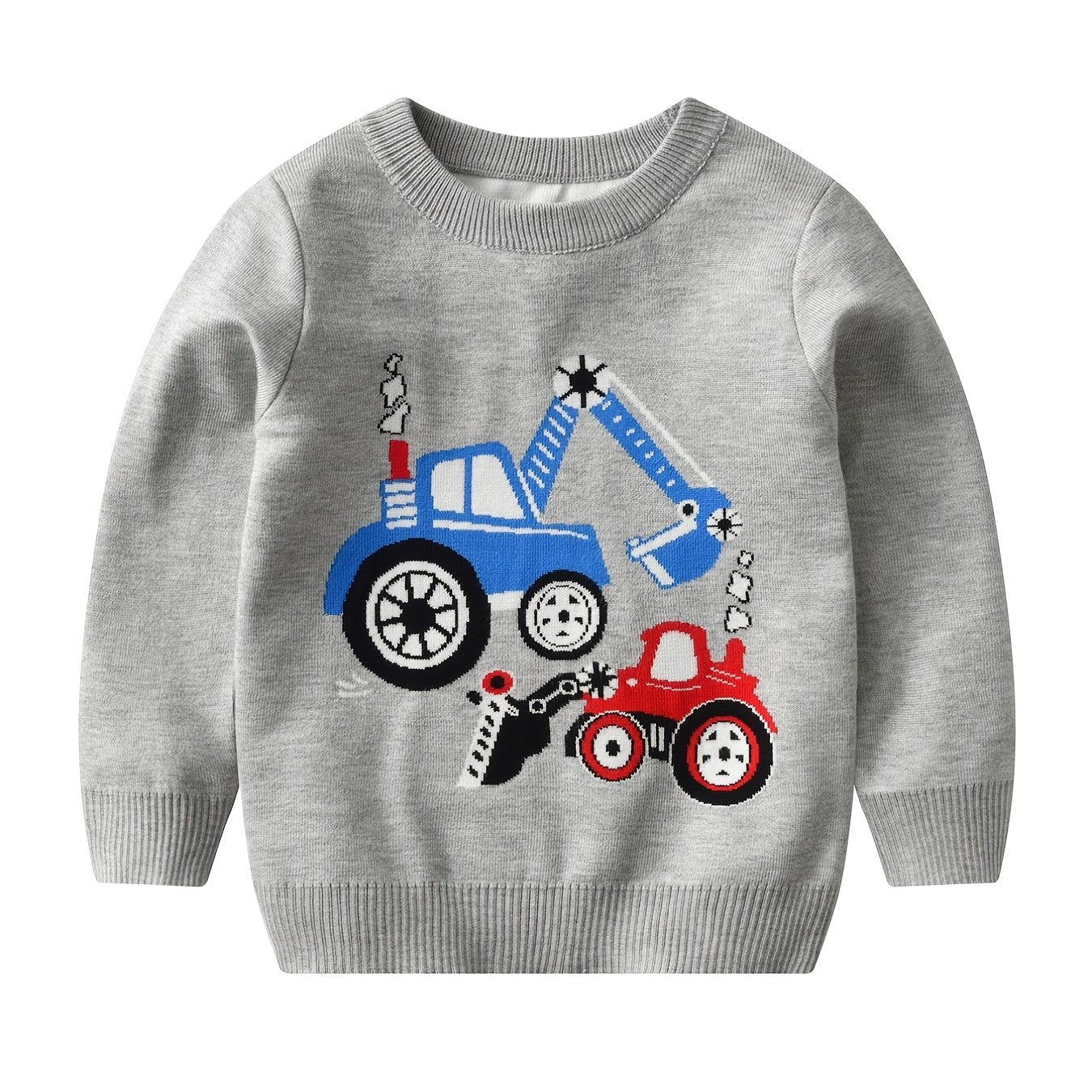 Boys Cartoon Engineering Vehicle Sweater, Knit Pullover, Autumn/Winter - Hiccupzz