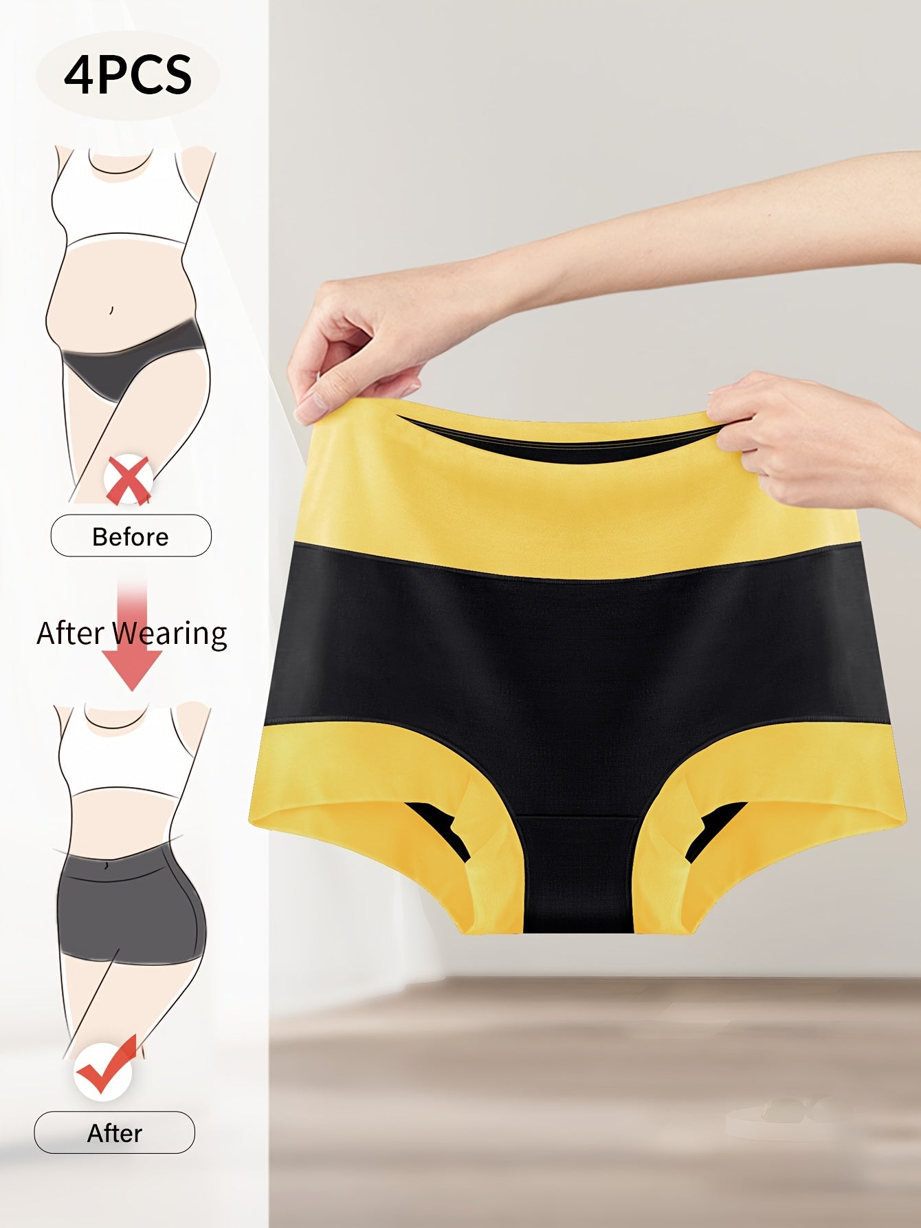 8pcs Women's Boyshorts High Waist Briefs, Boxer Briefs, Soft, Comfortable, Contrast Color, Light Tummy Control - Hiccupzz