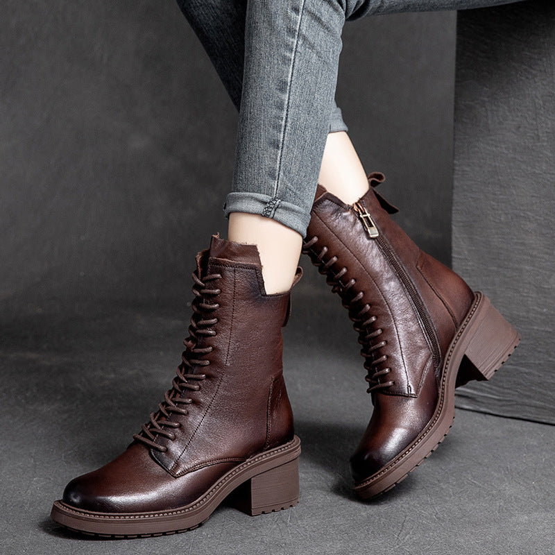 New Cow Leather Mid-barrel Martin Boots - Hiccupzz