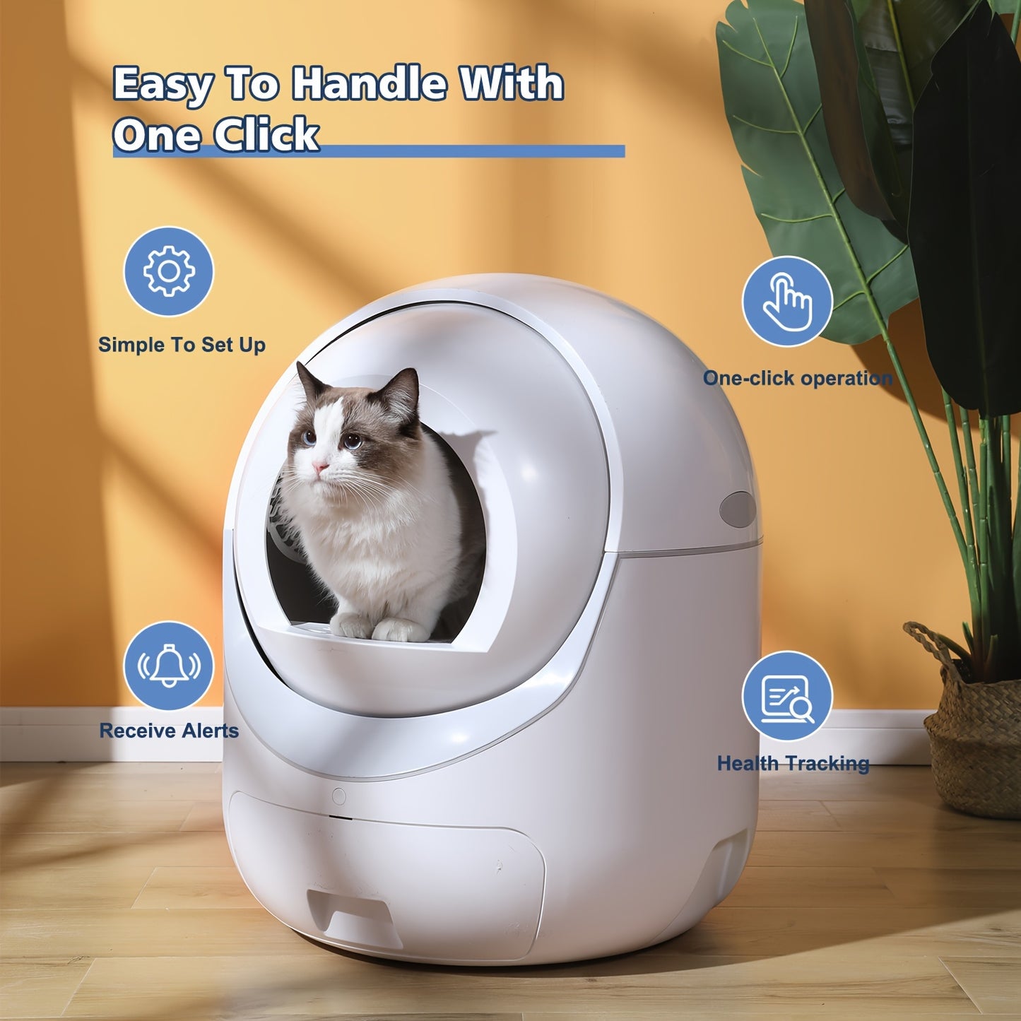 Self-Cleaning Cat Litter Box with Mat & Liners, 70L Capacity, APP-Controlled, Ideal for Multiple Cats - White - Hiccupzz