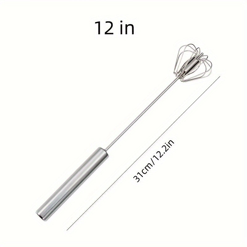 Semi-Automatic Stainless Steel Whisk Set: Manual Hand Push Egg Beater and Non-Electric Rotary Whisk (10/12/14 Inch) for Mixing and Frothing - Hiccupzz