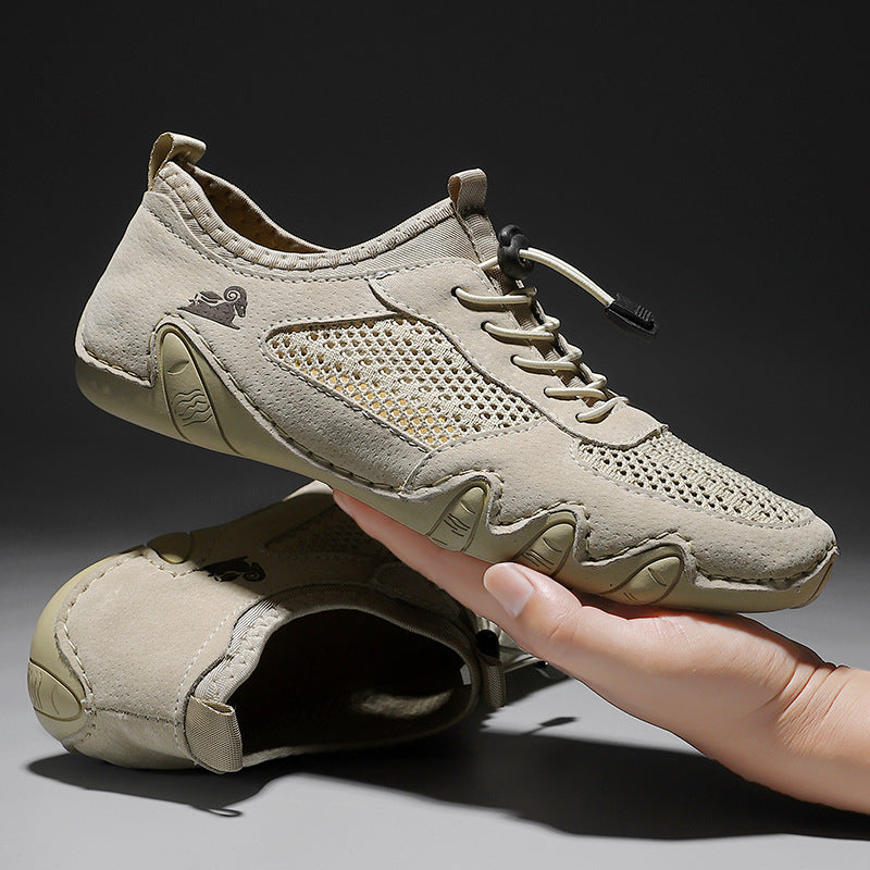 Men's Casual Sports Sewn Leather Mesh Shoes - Hiccupzz