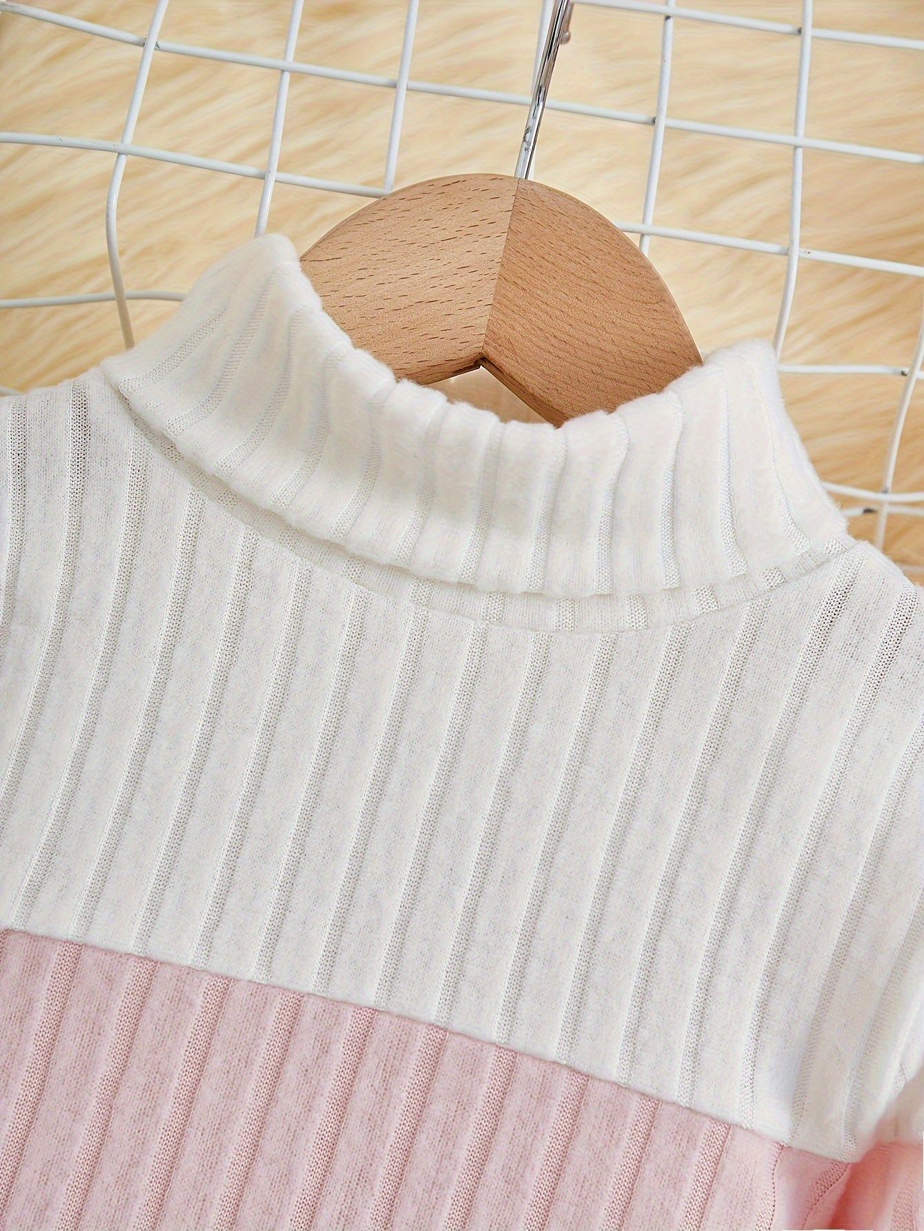 Girls Splicing Ribbed Knit Turtleneck Dress Kids Clothes Party Gift 3-8Y - Hiccupzz