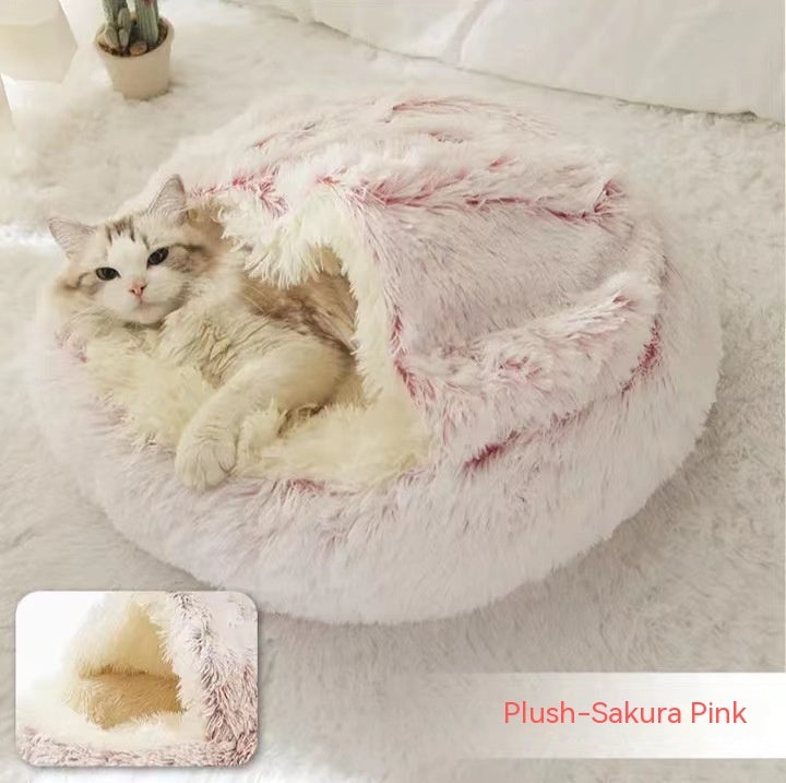2 In 1 Dog And Cat Bed Pet Winter Bed Round Plush Warm Bed House Soft Long Plush Pets Bed Pet Products - Hiccupzz
