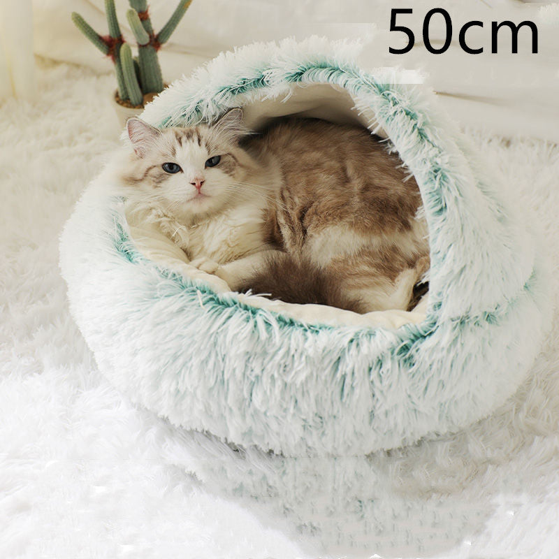 2 In 1 Dog And Cat Bed Pet Winter Bed Round Plush Warm Bed House Soft Long Plush Pets Bed Pet Products - Hiccupzz