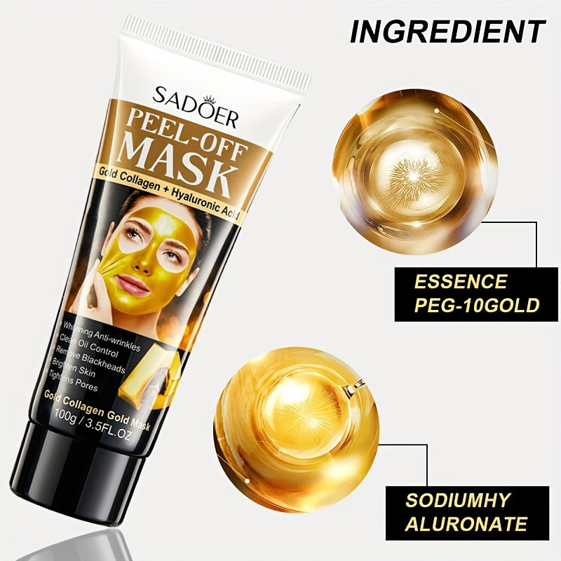 Gold Peel-Off Mask with Collagen & Hyaluronic Acid - Moisturizes, Tightens, Deep Cleans Pores - Hiccupzz