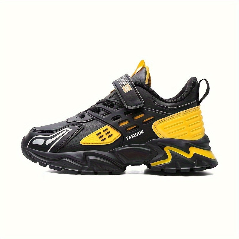 Stylish Boys' Thick-Soled Sneakers with Hook & Loop, Comfortable for Sports and Outdoor Activities. - Hiccupzz