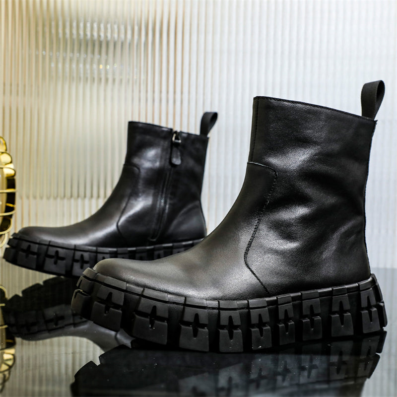 Thick Sole Mid Top Motorcycle Boots - Hiccupzz