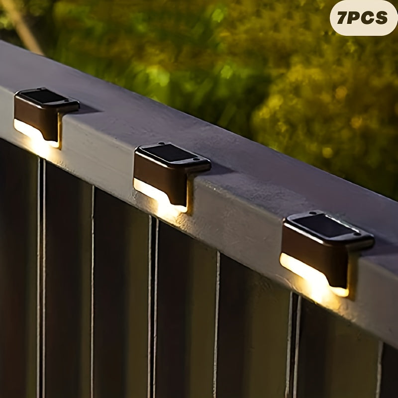 7-Pack Waterproof Solar Deck Lights, Warm White LED for Outdoor Stairs, Fence, Garden, Patio, Balcony, and Pathway Decor - Hiccupzz