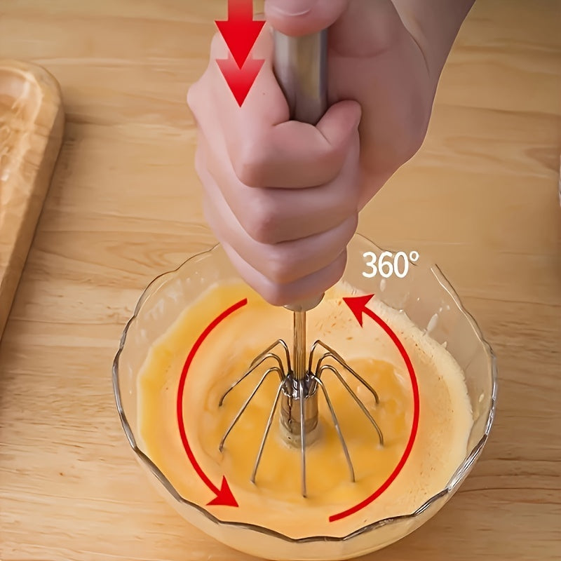 Semi-Automatic Stainless Steel Whisk Set: Manual Hand Push Egg Beater and Non-Electric Rotary Whisk (10/12/14 Inch) for Mixing and Frothing - Hiccupzz