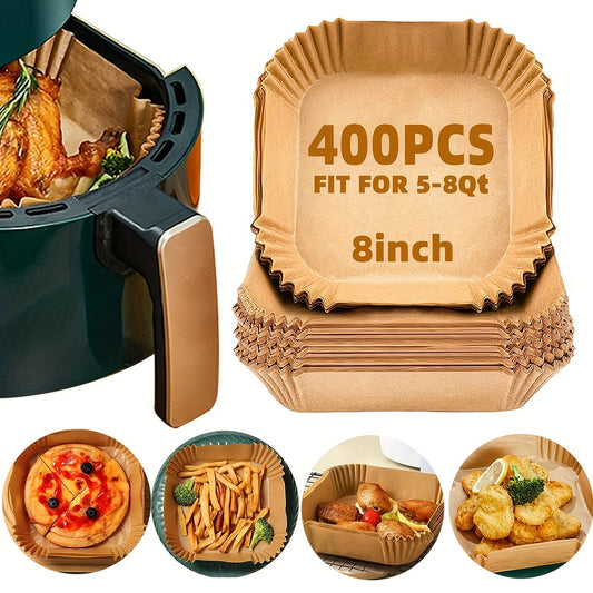 Disposable Air Fryer Paper Liners, 200Pcs Parchment Paper, Air Fryer Disposable Paper Liner for Microwave, Non-Stick Air Fryer Liners Square Free of Bleach (8inch) - Hiccupzz