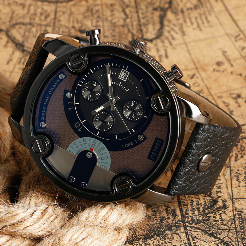 Men's Fashion Quartz Watch Metal Large Dial Sports Watch - Hiccupzz
