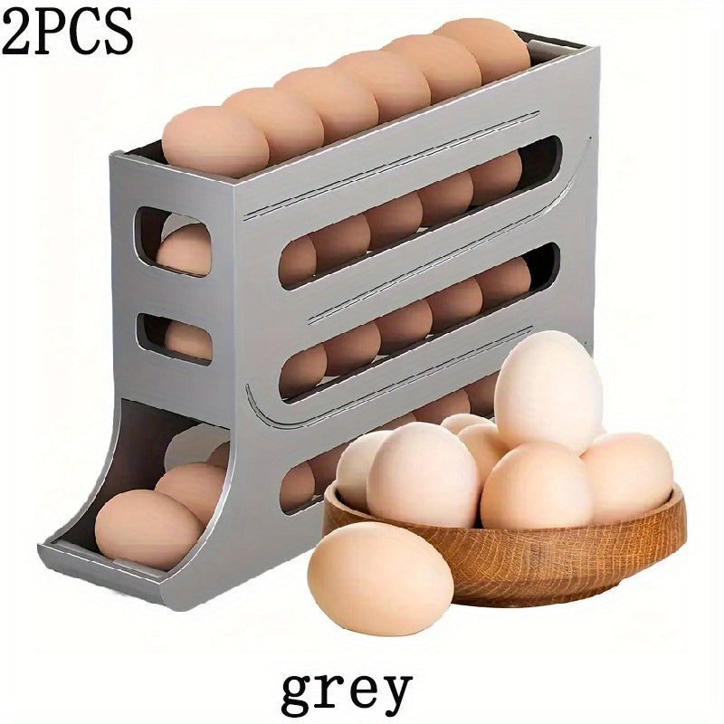 4-Tier Rolling Egg Dispenser for Refrigerator – Automatic 30-Egg Storage Rack for Kitchen