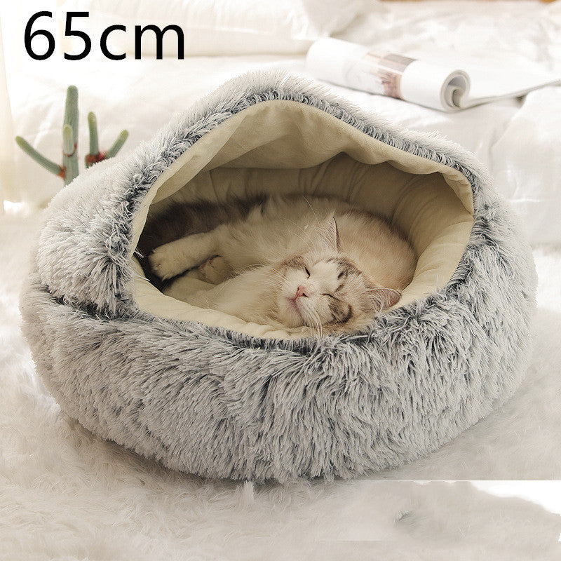 2 In 1 Dog And Cat Bed Pet Winter Bed Round Plush Warm Bed House Soft Long Plush Pets Bed Pet Products - Hiccupzz