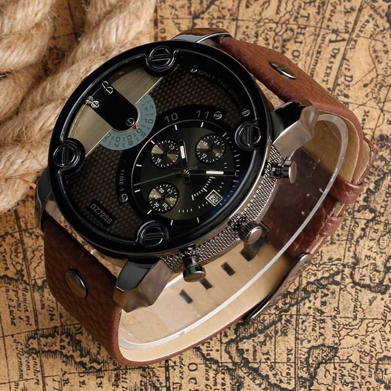 Men's Fashion Quartz Watch Metal Large Dial Sports Watch - Hiccupzz