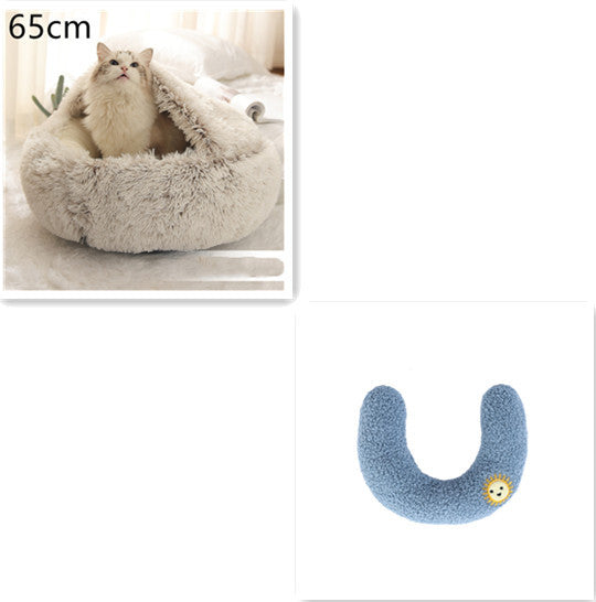 2 In 1 Dog And Cat Bed Pet Winter Bed Round Plush Warm Bed House Soft Long Plush Pets Bed Pet Products - Hiccupzz