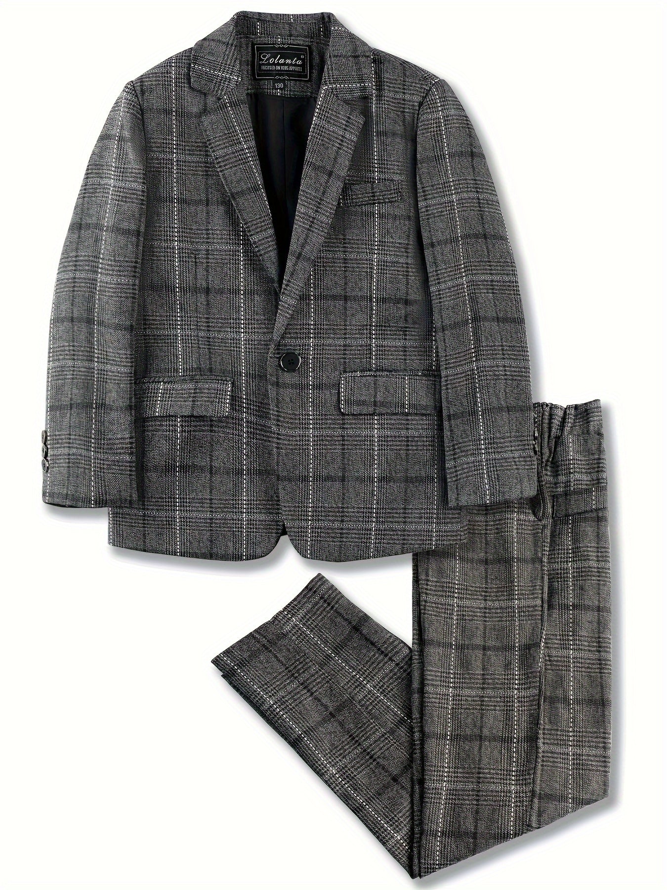 2 Pcs Boy's Tartan Pattern Gentleman Outfit, Suit Jacket & Pants Set, Formal Wear for Speech Performance Birthday Party, Kid's Clothes - Hiccupzz
