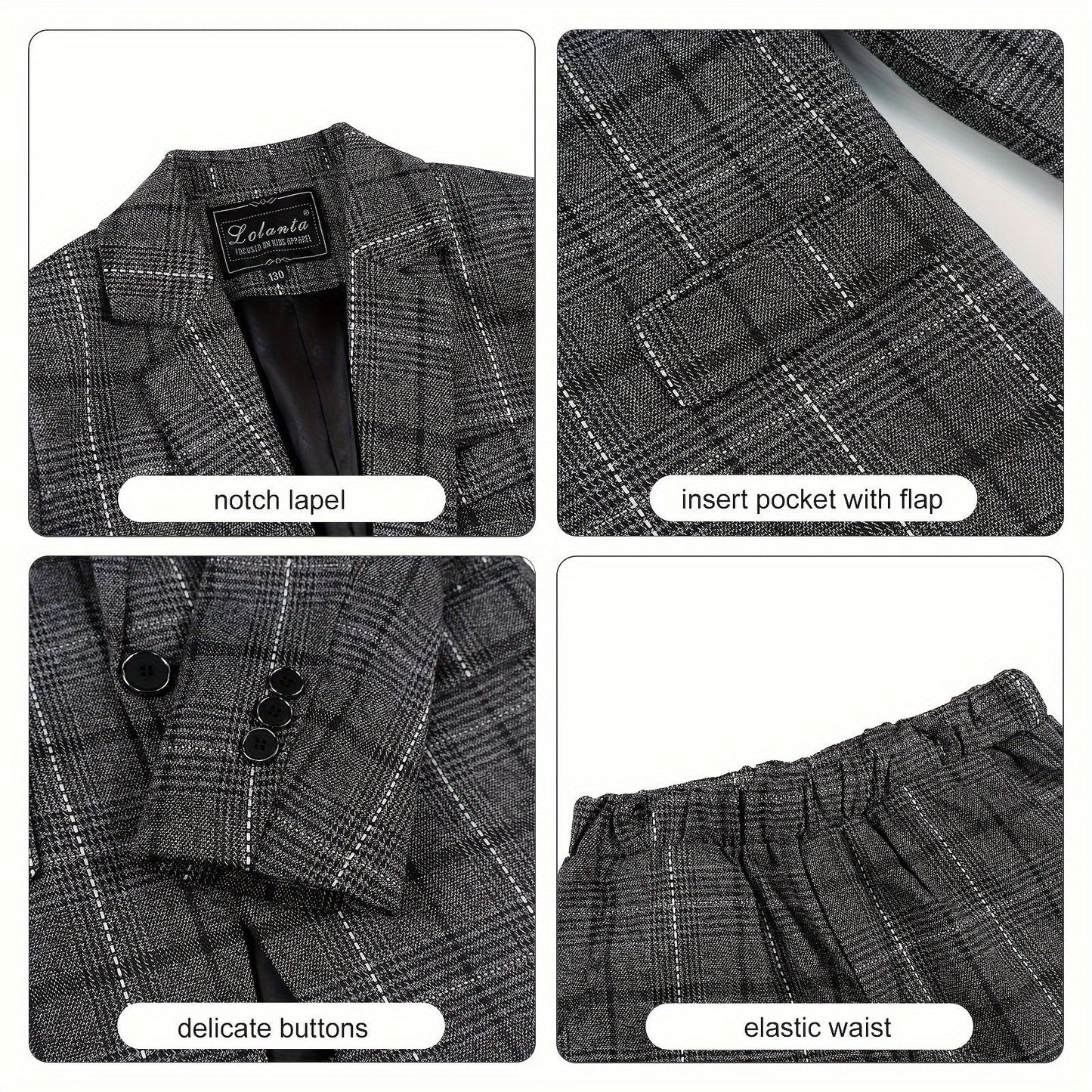 2 Pcs Boy's Tartan Pattern Gentleman Outfit, Suit Jacket & Pants Set, Formal Wear for Speech Performance Birthday Party, Kid's Clothes - Hiccupzz