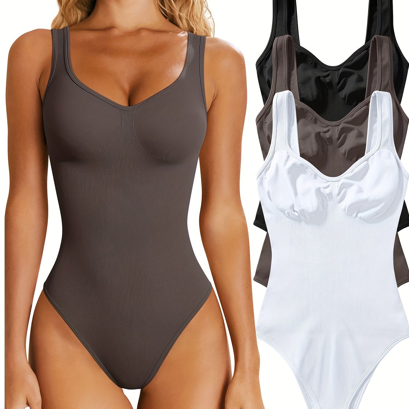 OQQ Women's 3 Piece Bodysuits Sexy Ribbed Sleeveless Shapewear Tank Tops Bodysuits - Hiccupzz