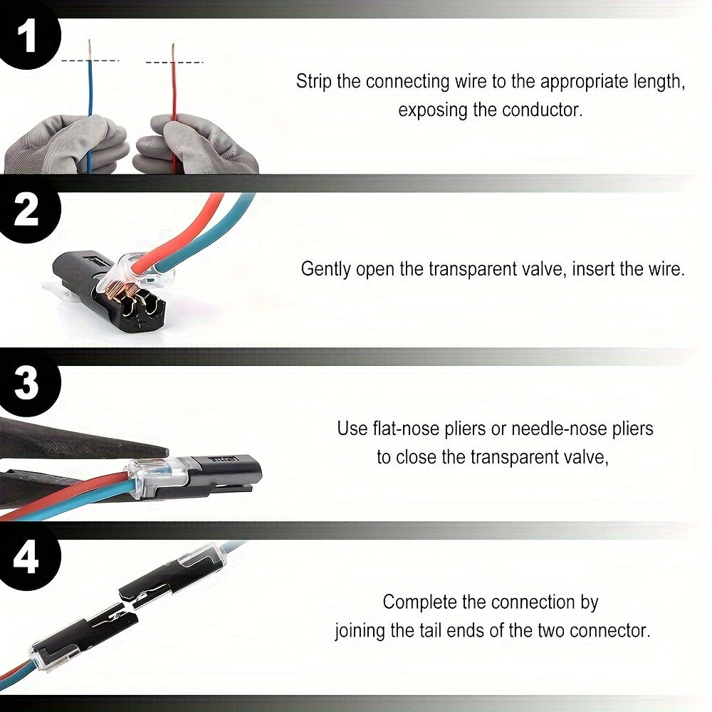 50 Pcs Quick Splice Solderless Connectors - 2-Pin Dual Way for LED Strips, Car, Low Voltage Applications