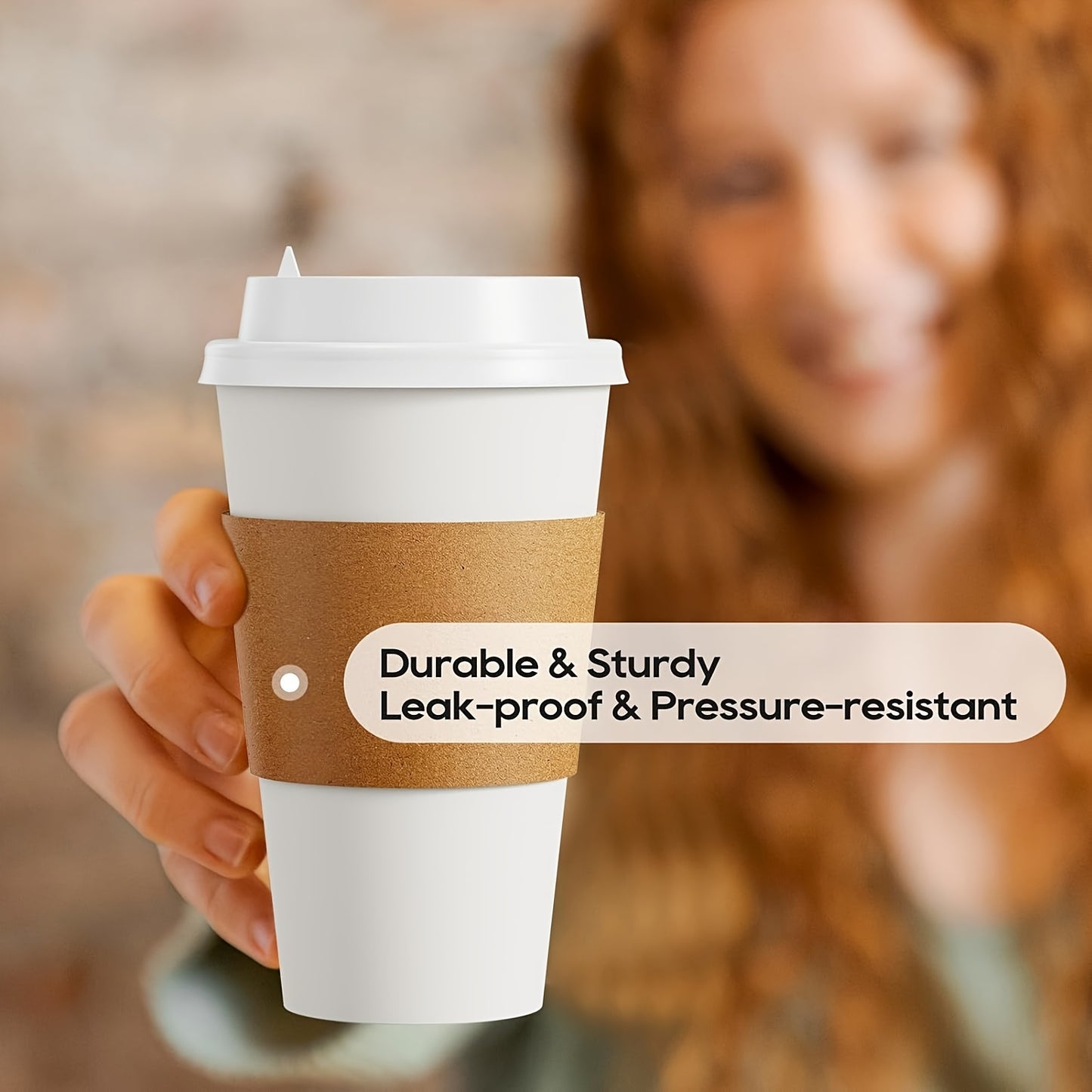 50-Pack Disposable Coffee Cups with Lids & Sleeves - 12/16 oz Eco-Friendly White Paper Cups, Black Lids for Hot Drinks, Tea, or Chocolate - Hiccupzz