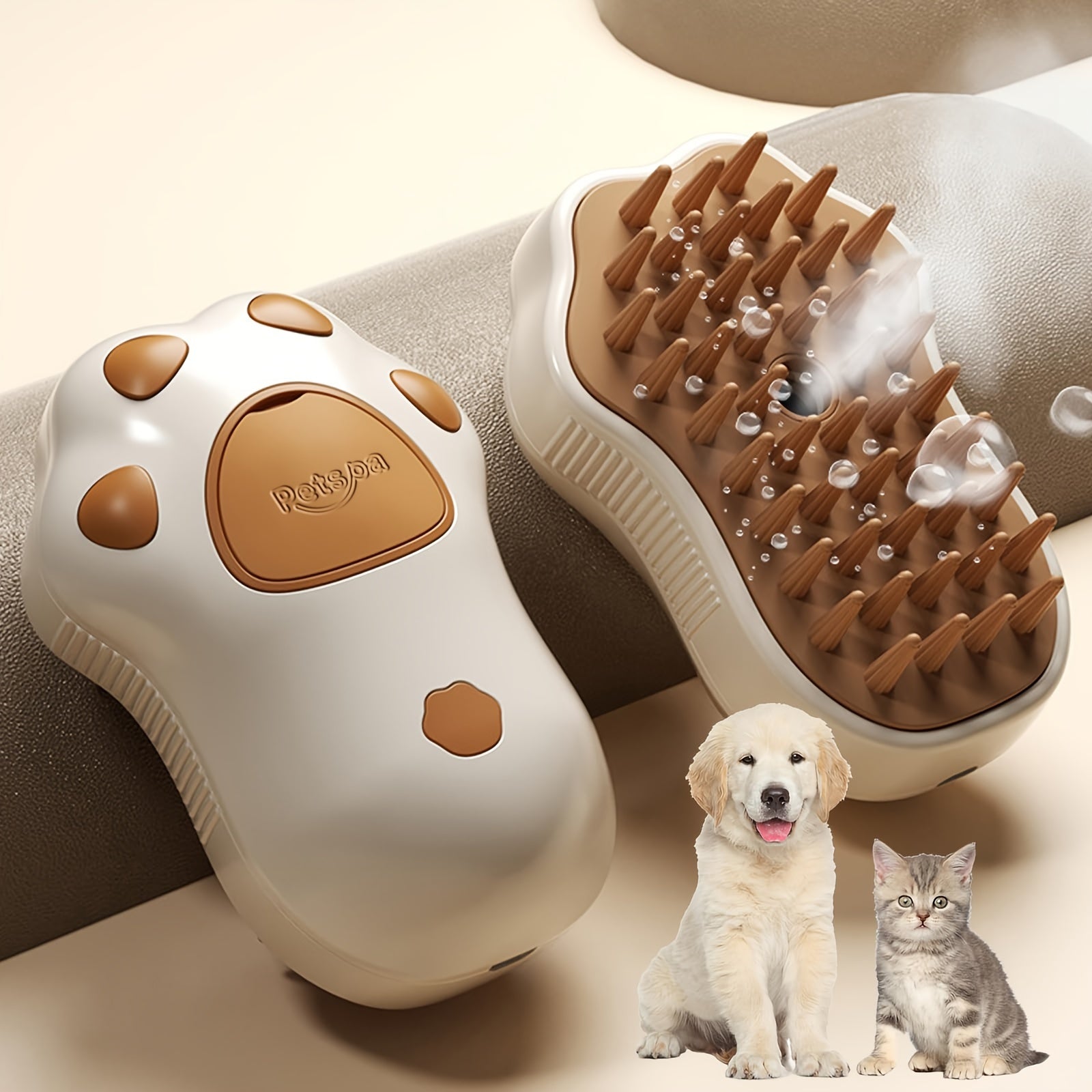 3-in-1 Electric Pet Grooming Brush – Portable, Self-Cleaning Silicone Steam Brush for Cats & Dogs with Massage and Hair Removal - Hiccupzz