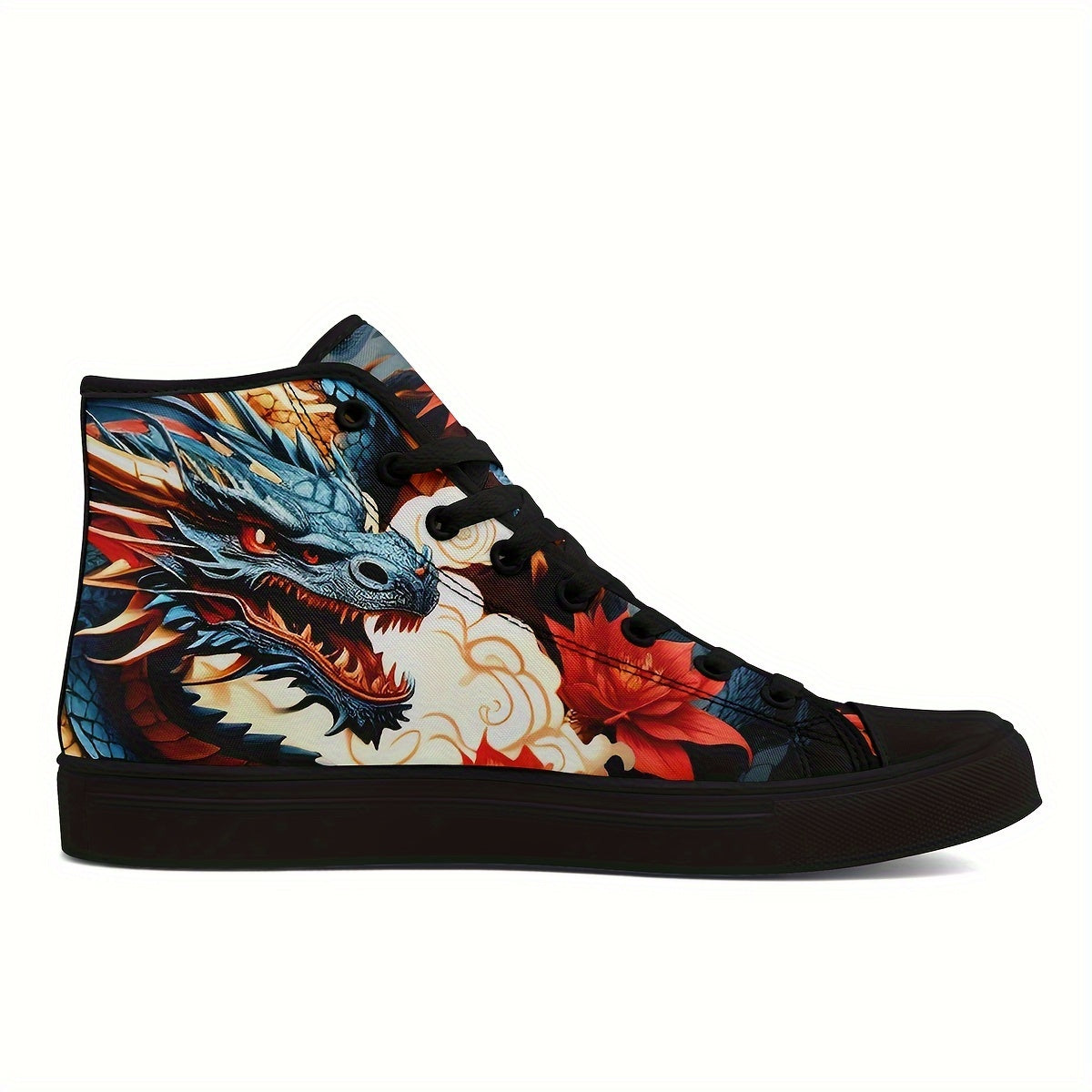 Men's Dragon Pattern High Top Skateboard Shoes - Non-Slip, Durable Lace-Up Sneakers - Hiccupzz