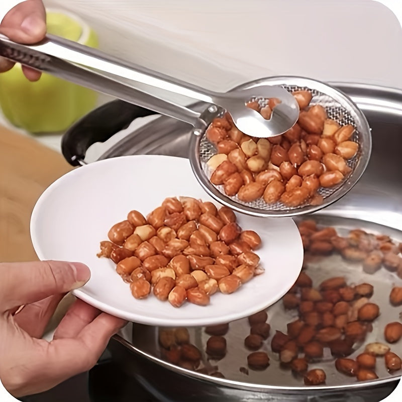 Stainless Steel Kitchen Strainer Spoon & Tongs, High-Temperature Resistant, Ideal for Frying Foods