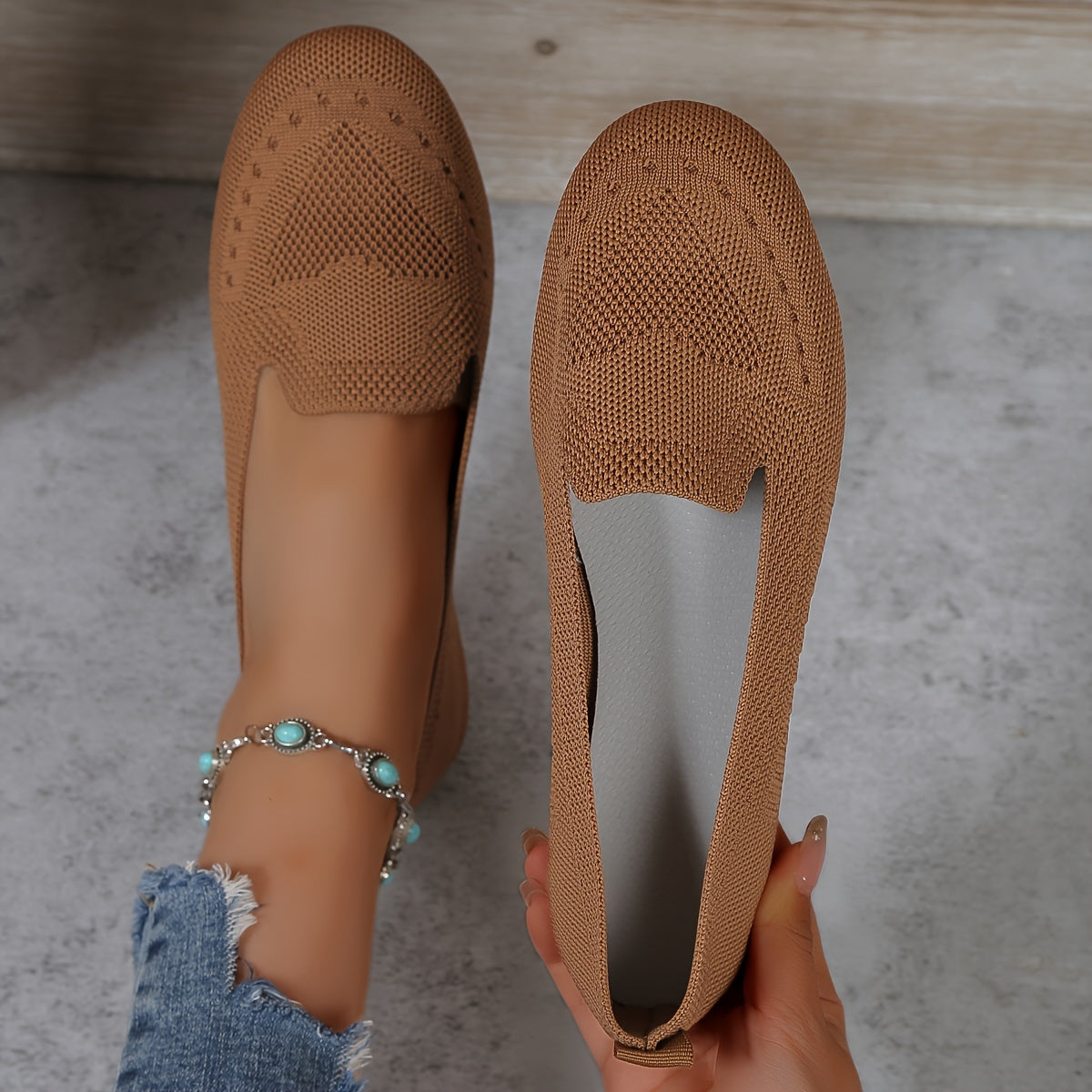 Women's Black Slip-On Flats - Breathable Knitted Round Toe Non-Slip Casual Lightweight Walking Shoes - Hiccupzz