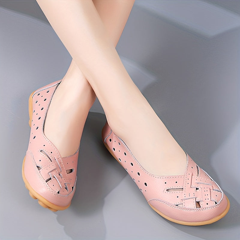 Women's Hollow Out Breathable Slip-On Flats, Casual All-Match Daily Shoes - Hiccupzz