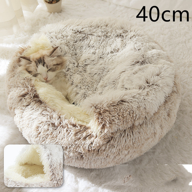 2 In 1 Dog And Cat Bed Pet Winter Bed Round Plush Warm Bed House Soft Long Plush Pets Bed Pet Products - Hiccupzz